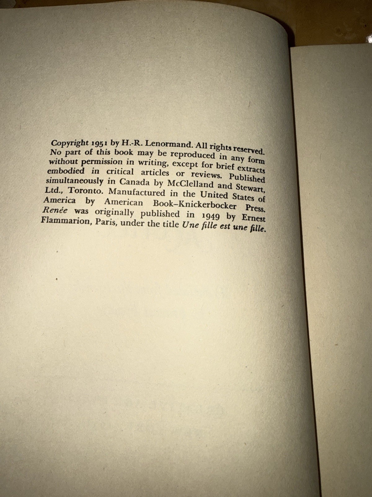 1951 Renée H R Lenormand First English Edition Hardcover Creative Age Press