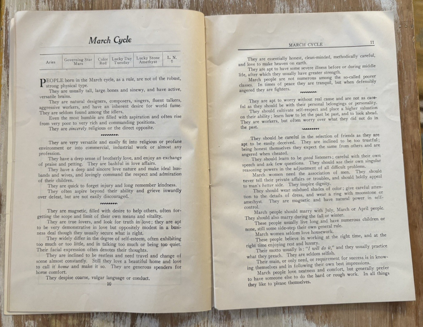 Vintage Horoscope & Dream astrology book Personal Characteristics 1927