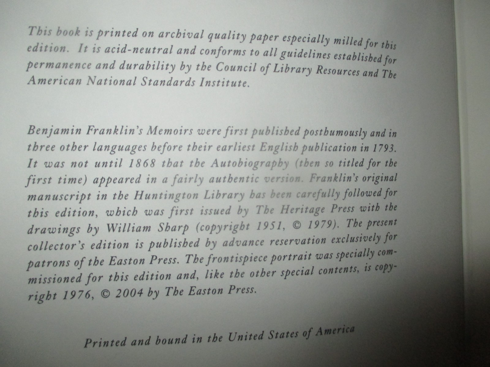 easton press autobiography of benjamin franklin