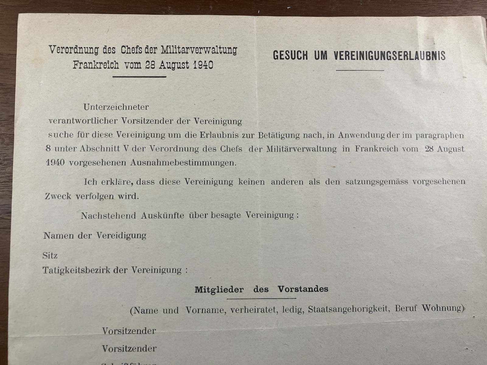 Rare WWII German Occupation Document 1940 Vichy War 1939/45