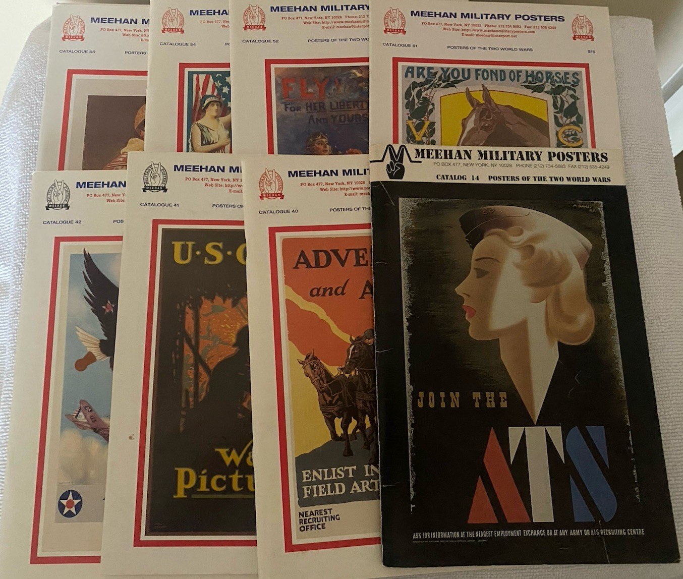 Lot of 8 MEEHAN MILITARY POSTERS OF THE TWO WORLD WARS Catalogs
