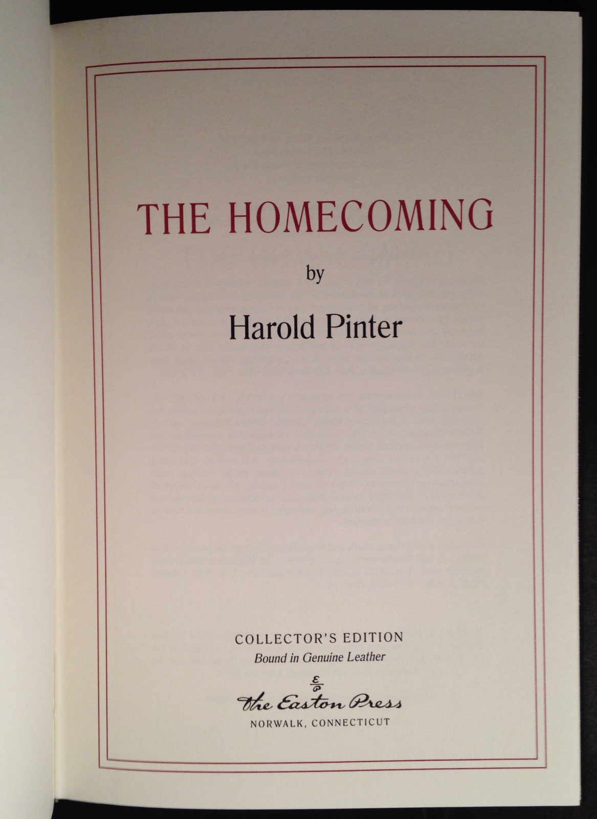 The Homecoming by Harold Pinter, Easton Press Signed Modern Classics, with COA