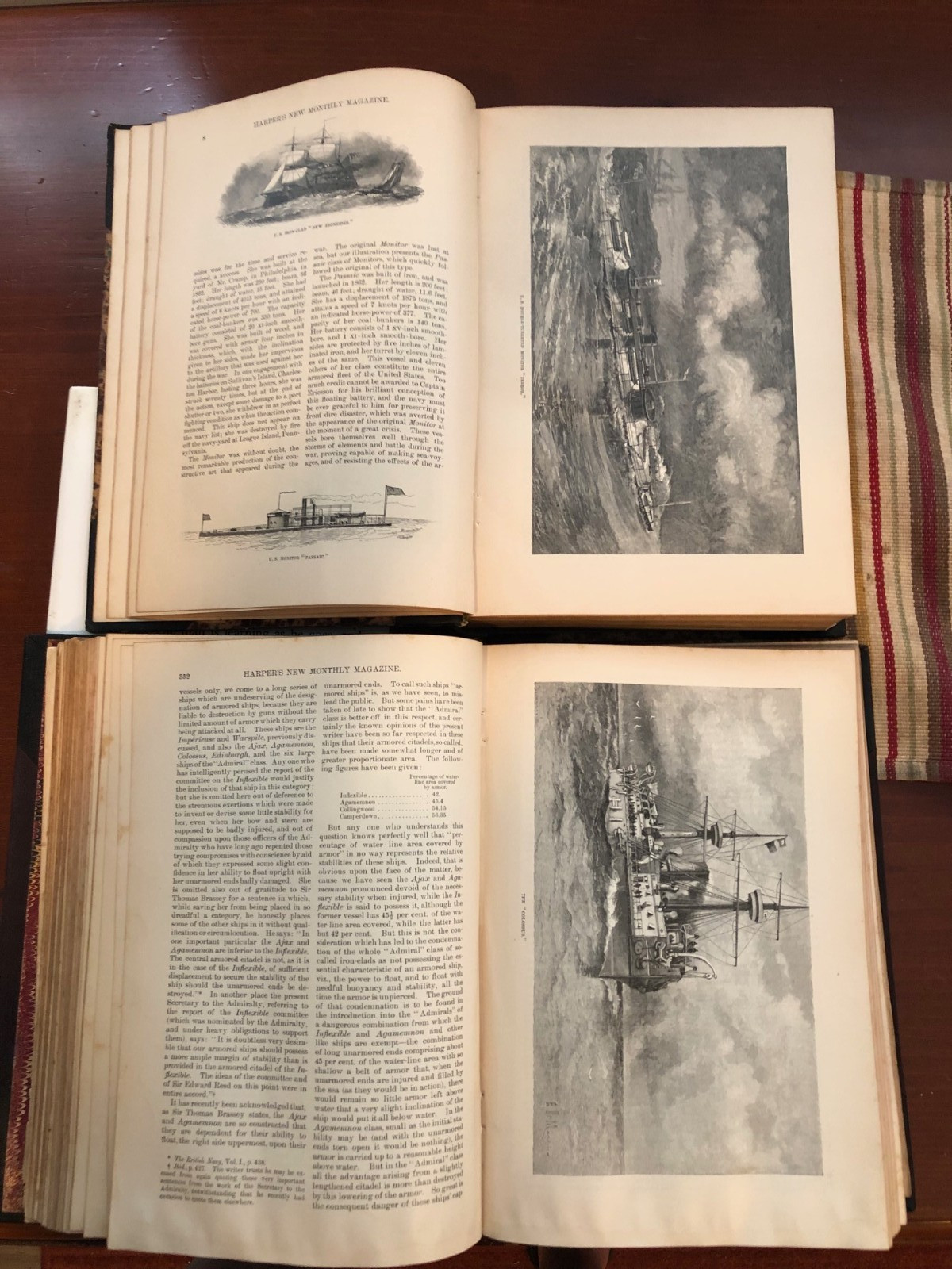 TWO 1886 HARPER’S NEW MONTHLY MAGAZINE BOUND VOLS 72, 73 BRITISH, US NAVY ILLUST