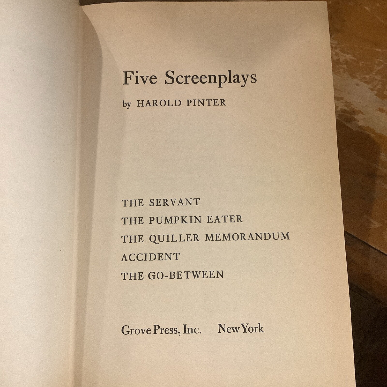Harold Pinter Five Screenplays Grove Press 1973 1st American Review Copy