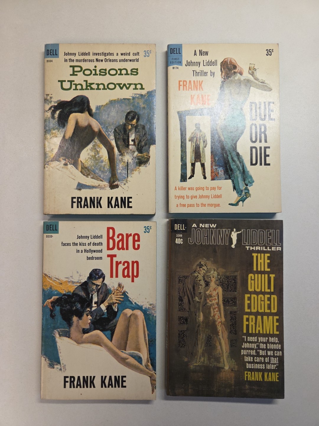 Dell Paperback Lot Of 4 Johnny Liddell & Frank Kane Mystery Pulp Murder Action