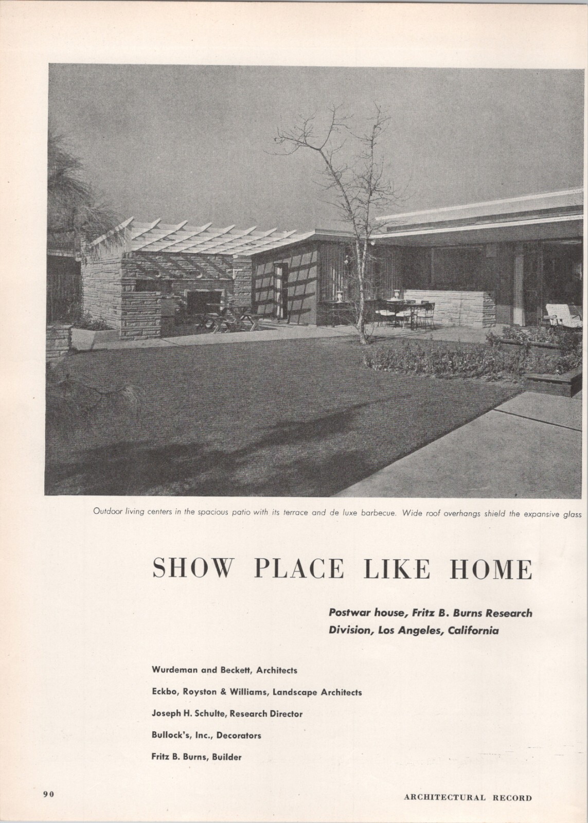 1946 Article * Fritz Burns Post War House 4950 Wilshire Blvd LA Wurdeman Becket