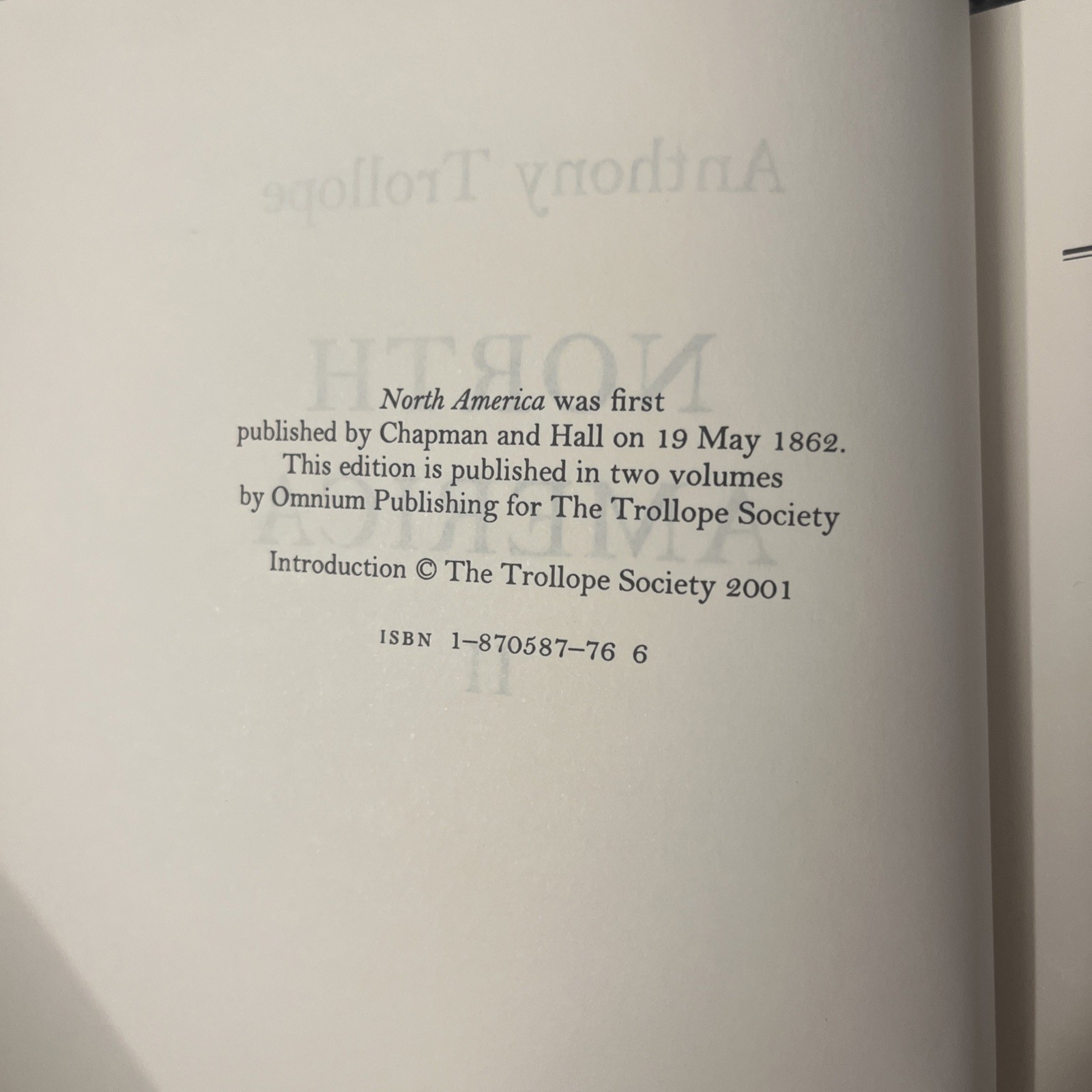 North America 2 Volumes (2001) Anthony Trollope- Anthony Trollope Society