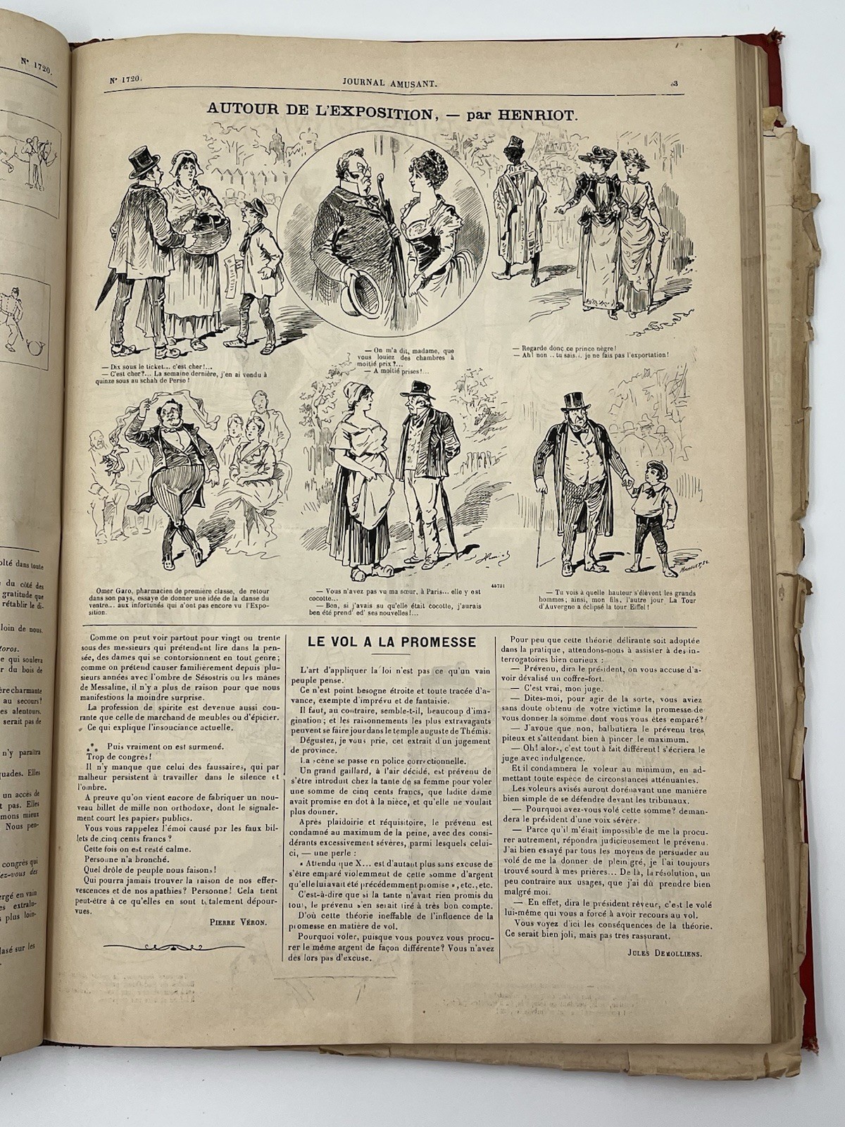 Rare Antique 1889 Journal Amusant Paris Illustrated Satirical Leather Bound Vol.