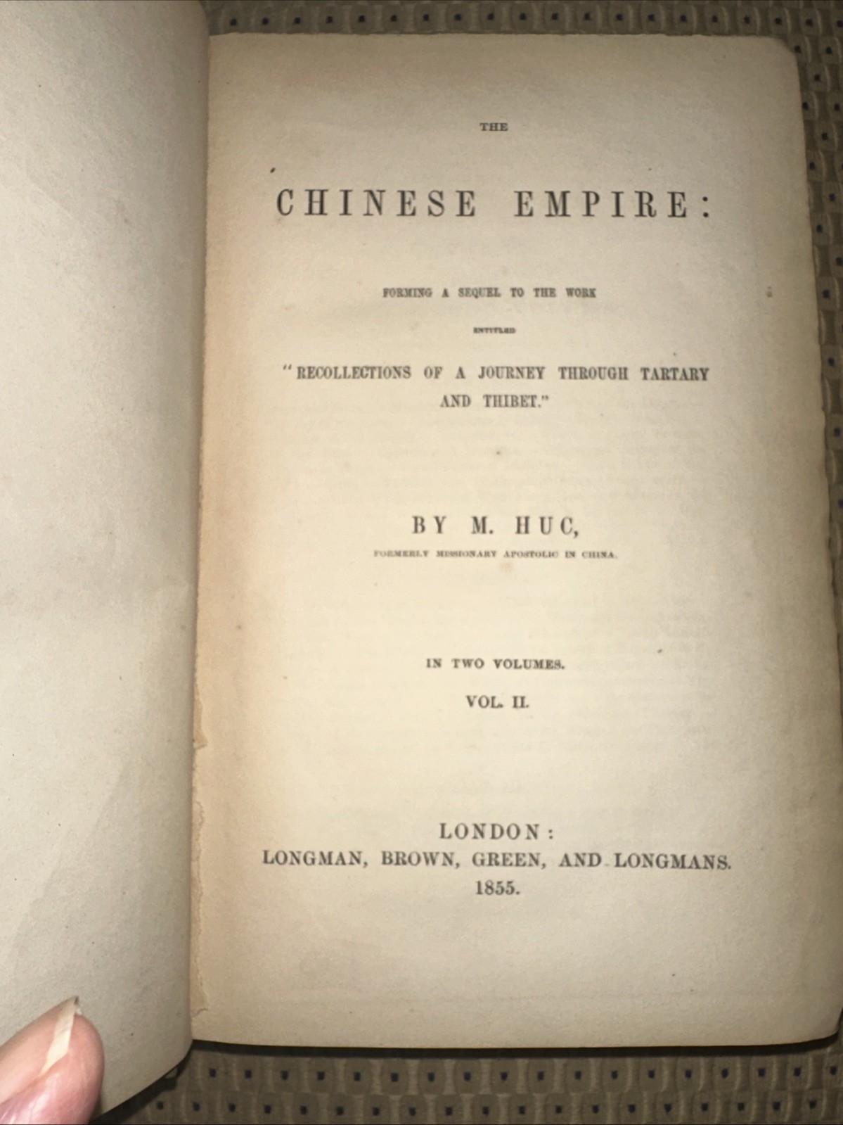 Huc 1st Edition Vol. 2 JOURNEY THROUGH CHINA . VTG Wear Intact