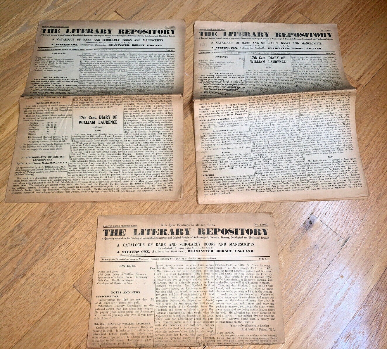 3-1959-1960 Issues THE LITERARY REPOSITORY – CATALOGUE-Rare Books & Manuscripts