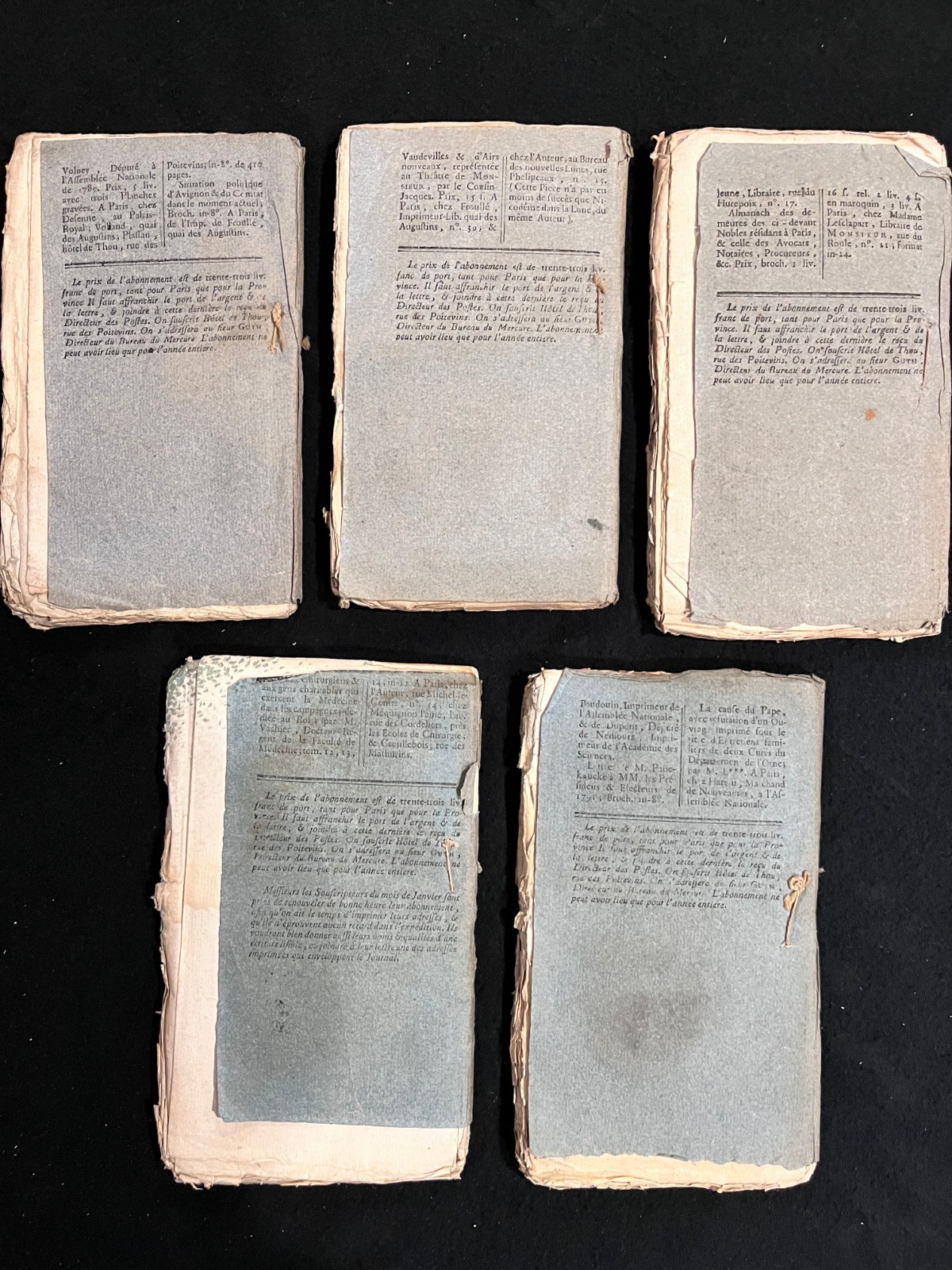 “MERCURE DE FRANCE” – 5 Issues – 1791 MAGAZINE DURING FRENCH REVOLUTION