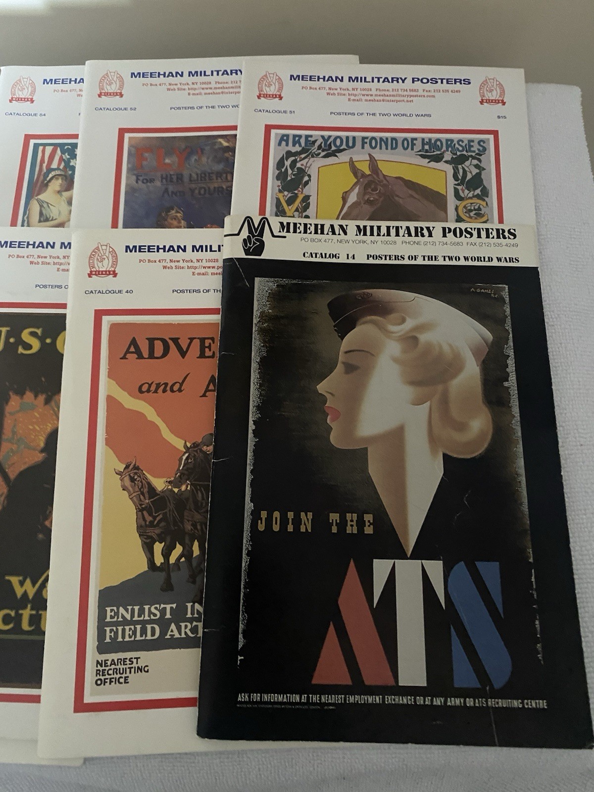 Lot of 8 MEEHAN MILITARY POSTERS OF THE TWO WORLD WARS Catalogs
