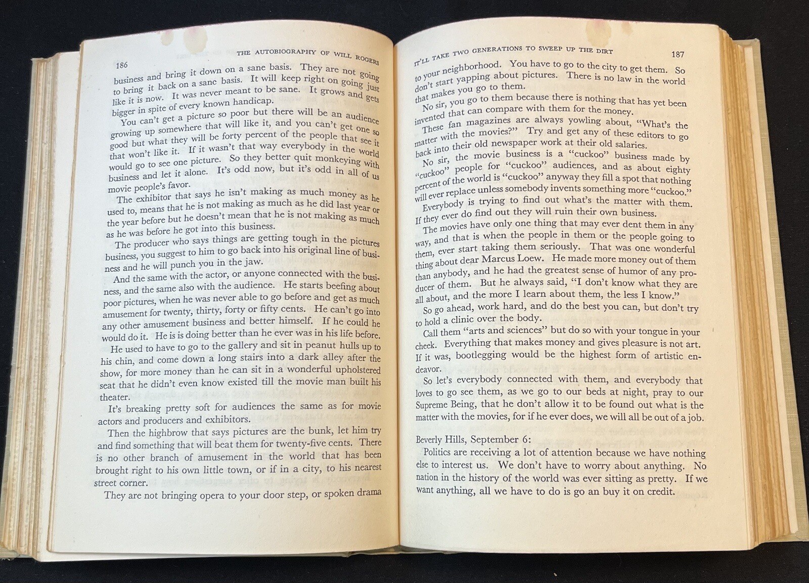 Will Roger’s Set of 2 Books: Biography & Autobiography by H Cory & W Roger’s