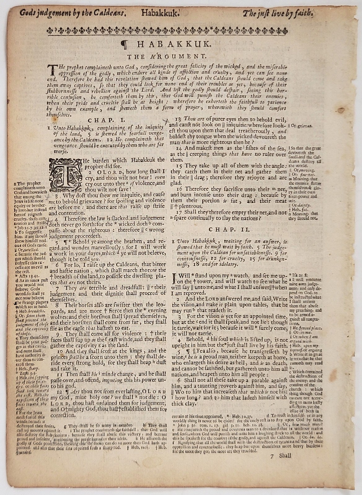 1649 KJV King James Bible Leaf Habakkuk The Just Shall Live by Faith Title
