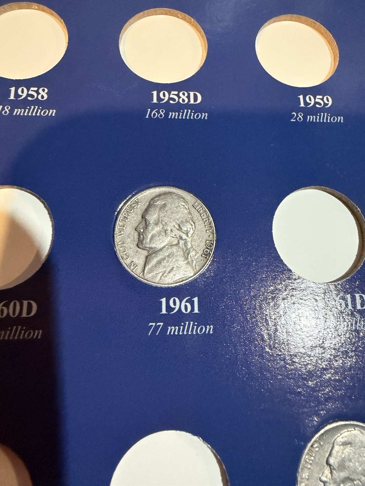 H.E. Harris & Co. Jefferson Nickel Coin Folder Album 1938-1961 + Coins! 5 Coins