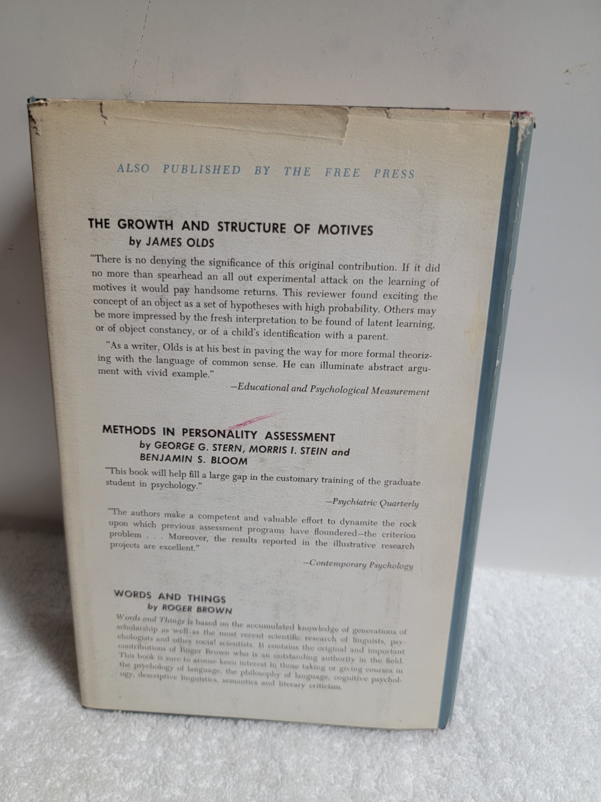 Beck & Molish eds. REFLEXES TO INTELLIGENCE: READER IN CLINICAL PSYCHOLOGY in DJ