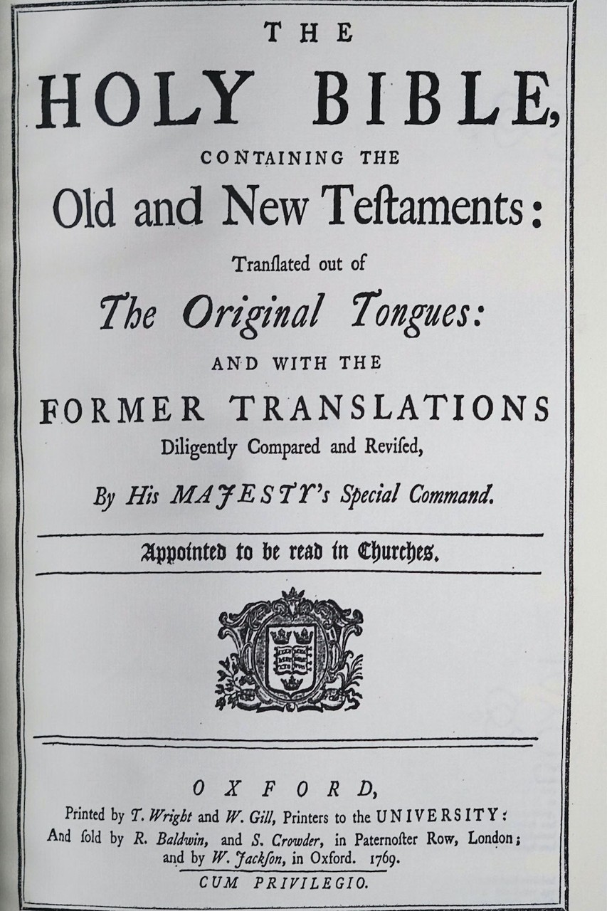 1769 Oxford Standardized Revision of the 1611 King James Bible Facsimile Edition