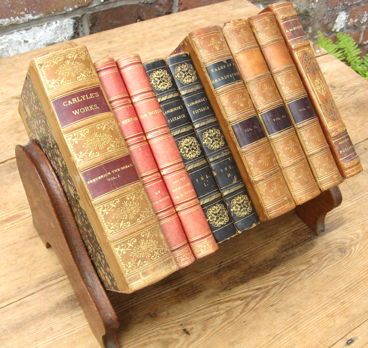 9 Antique Leather Decorative Books- Georgian Victorian Plutarch