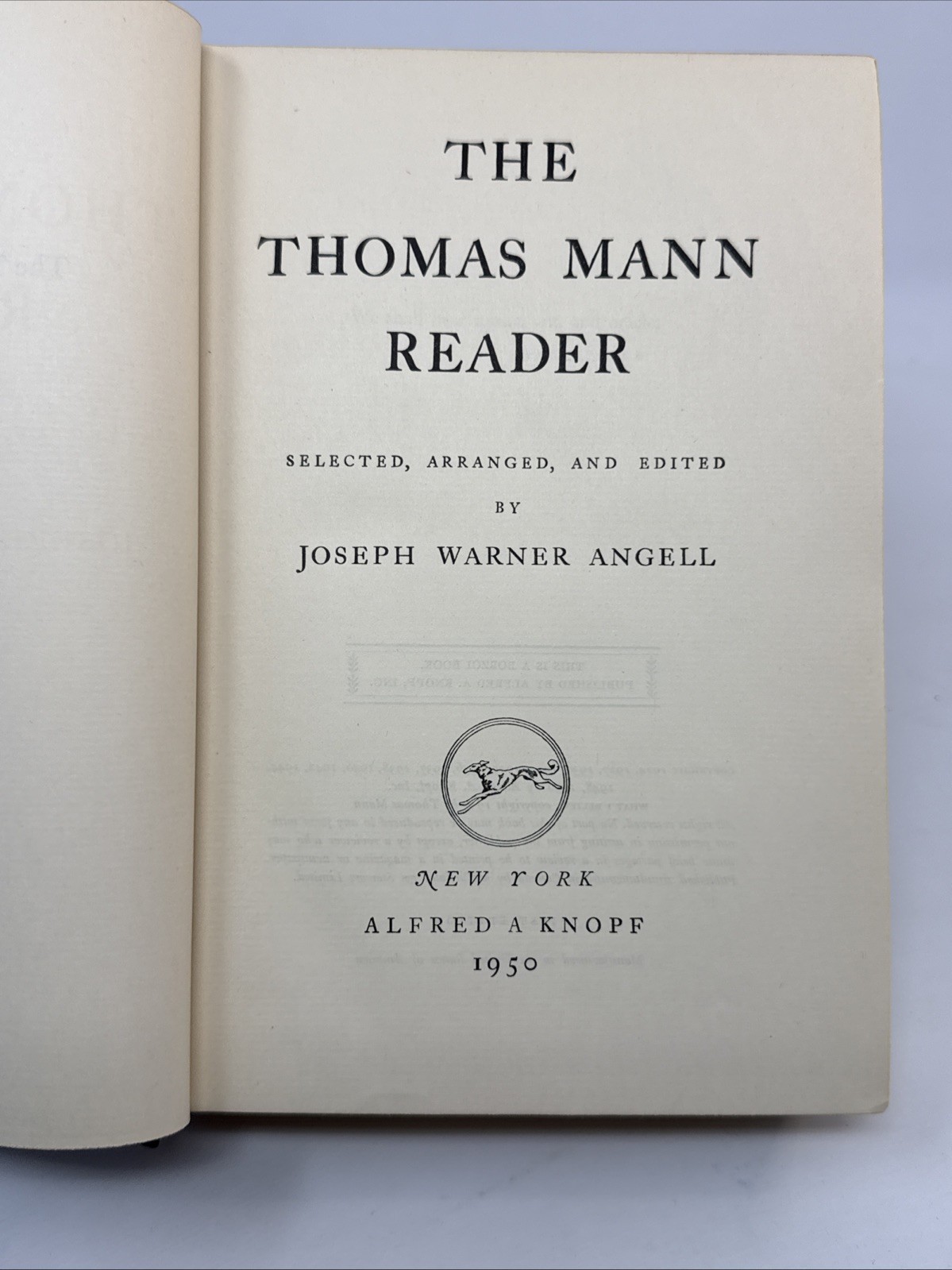 The Thomas Mann Reader Joseph Warner Angell Hard Cover First Edition