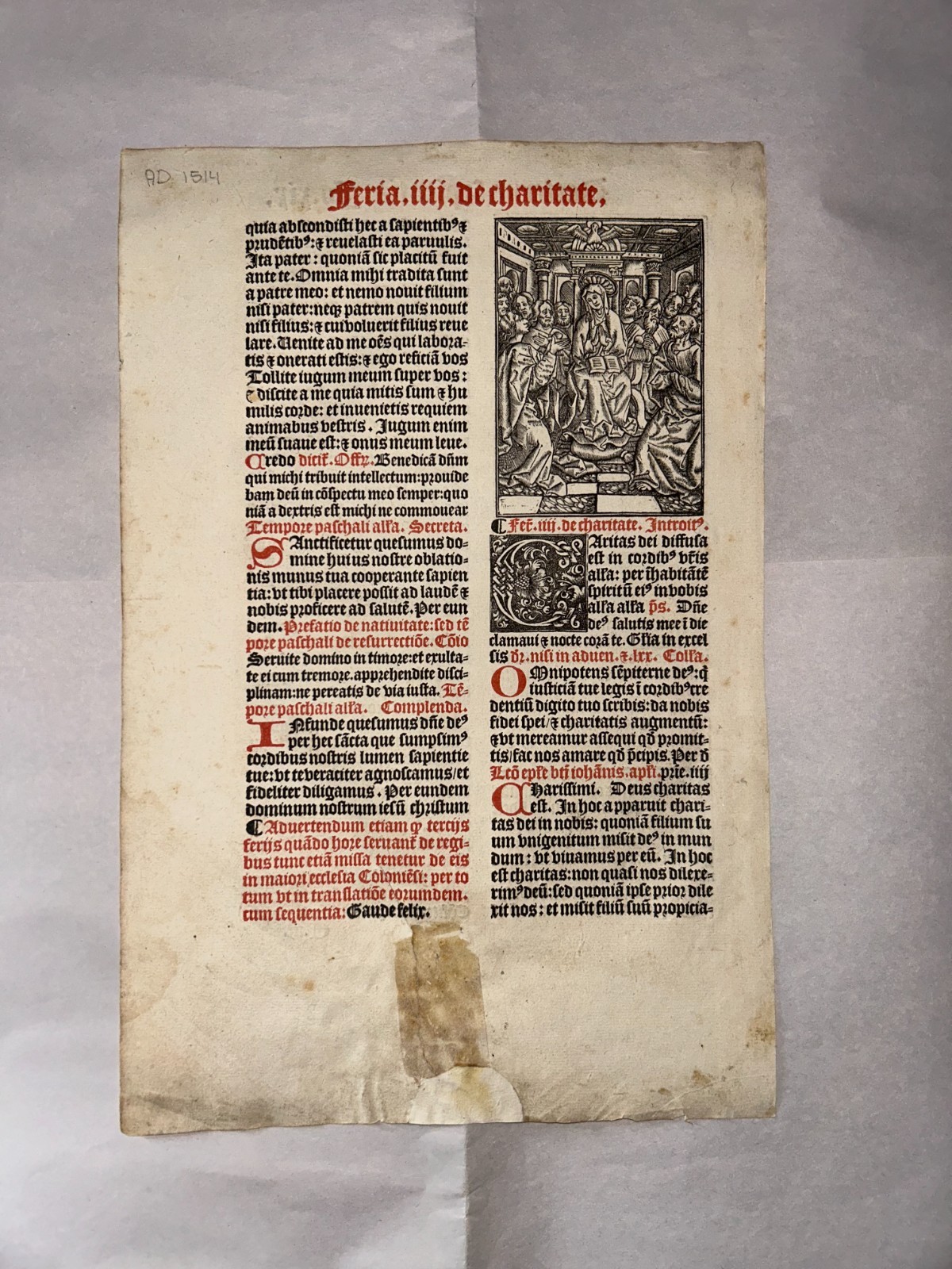 1521 Roman Missal Folio Book Leaf Woodcut Illustrations of Trinity, Saint Mary