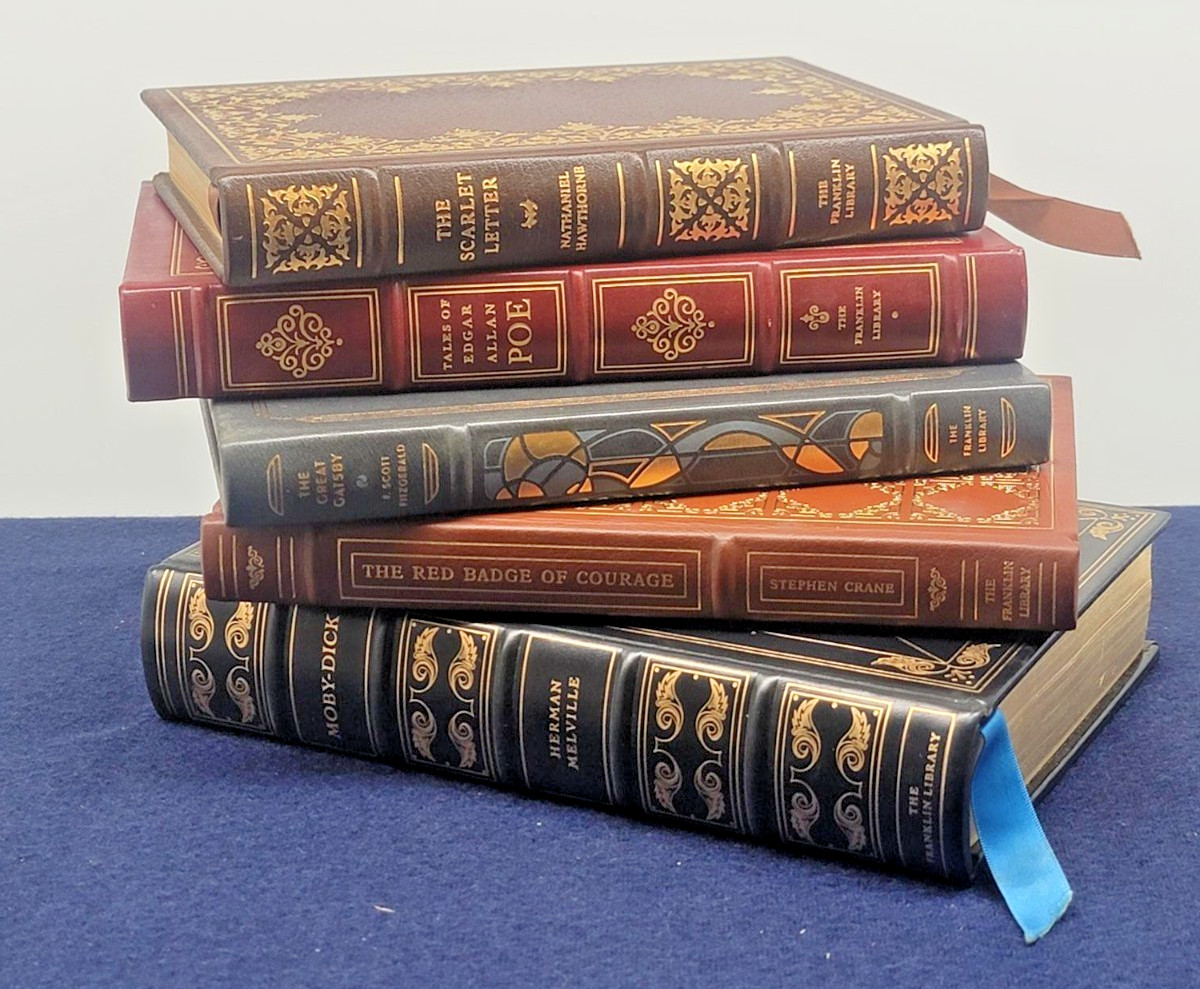 Lot of 5 Franklin Library Leather Classic Books Moby Dick Scarlet Letter Gatsby