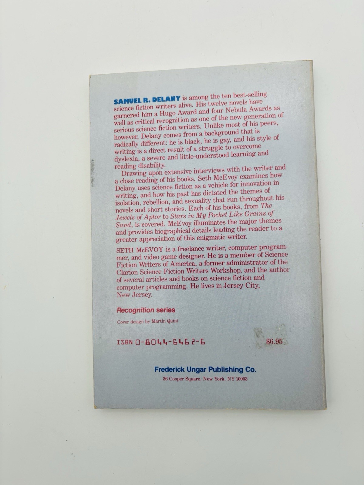 Samuel R. Delany – Seth McEvoy – Frederick Ungar Publishing Co. Edition PB VG