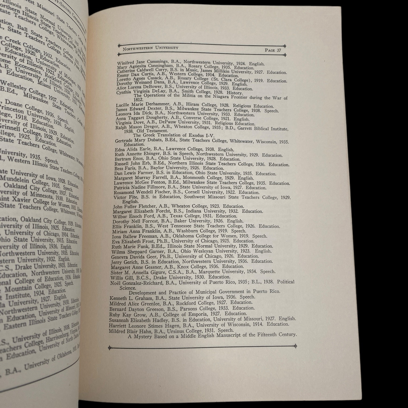 1940 Northwestern University 82nd Annual Commencement 54 pgs Evanston Illinois