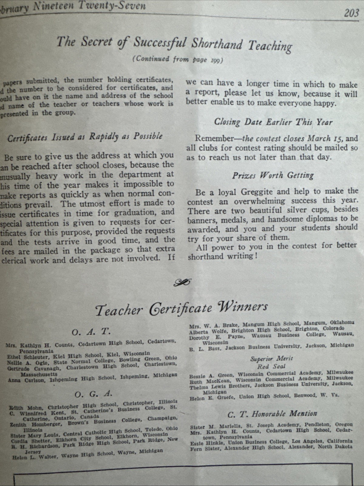 1927 The American Shorthand Teacher Subjects Typing Gregg Speed Tests