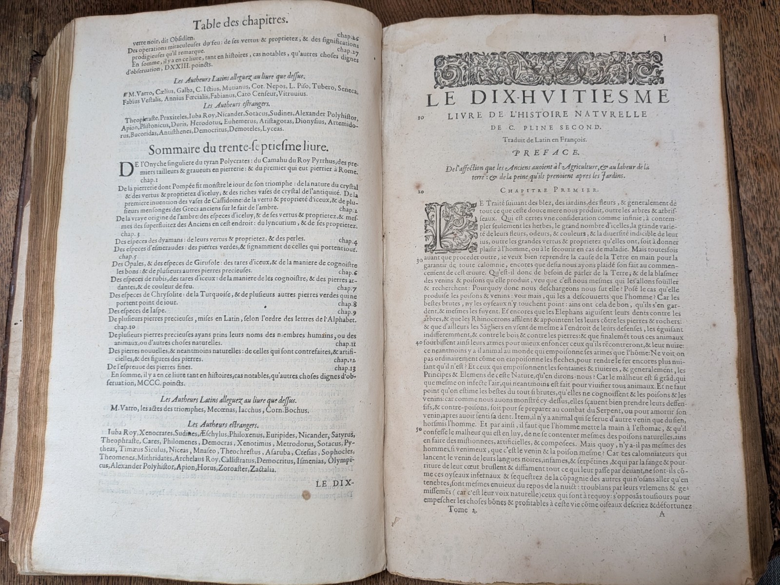antique book-A. Pinet -The History of the World of C. Pliny Second 2/2 in 1 V…