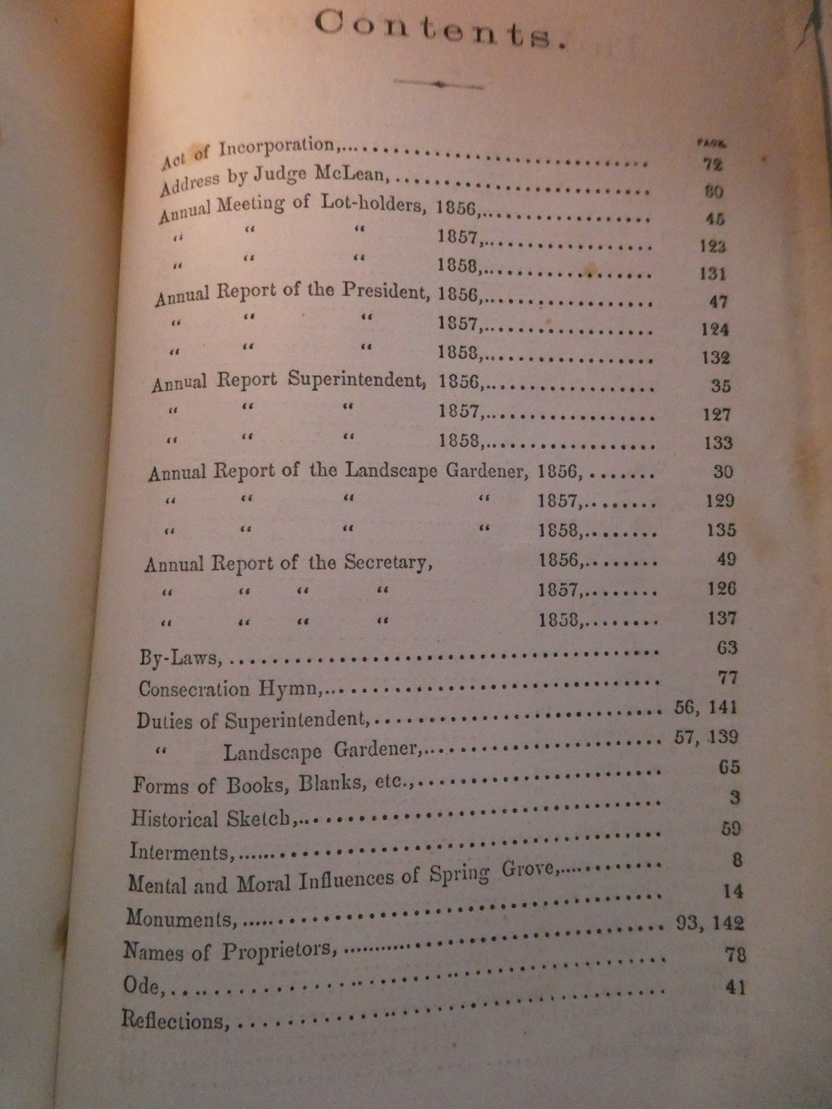 The Cincinnati Cemetery of Spring Grove Report for 1857