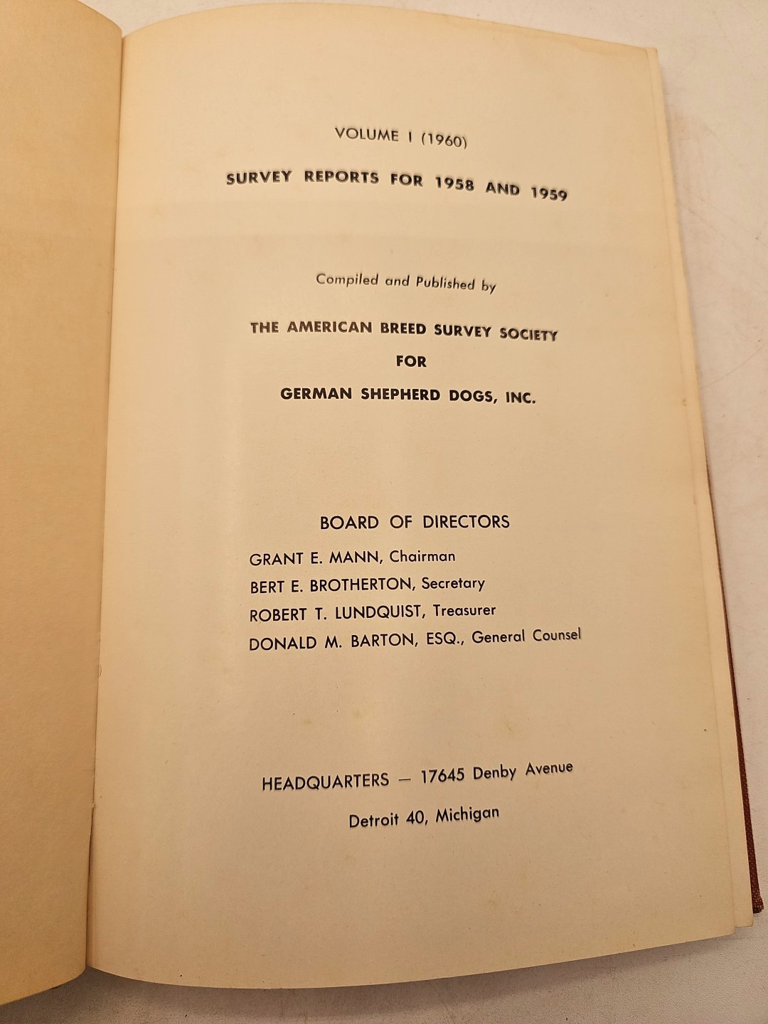 German Shepherd Survey Reports 3 Volumes 1958-1962 Grant Mann Hardcover
