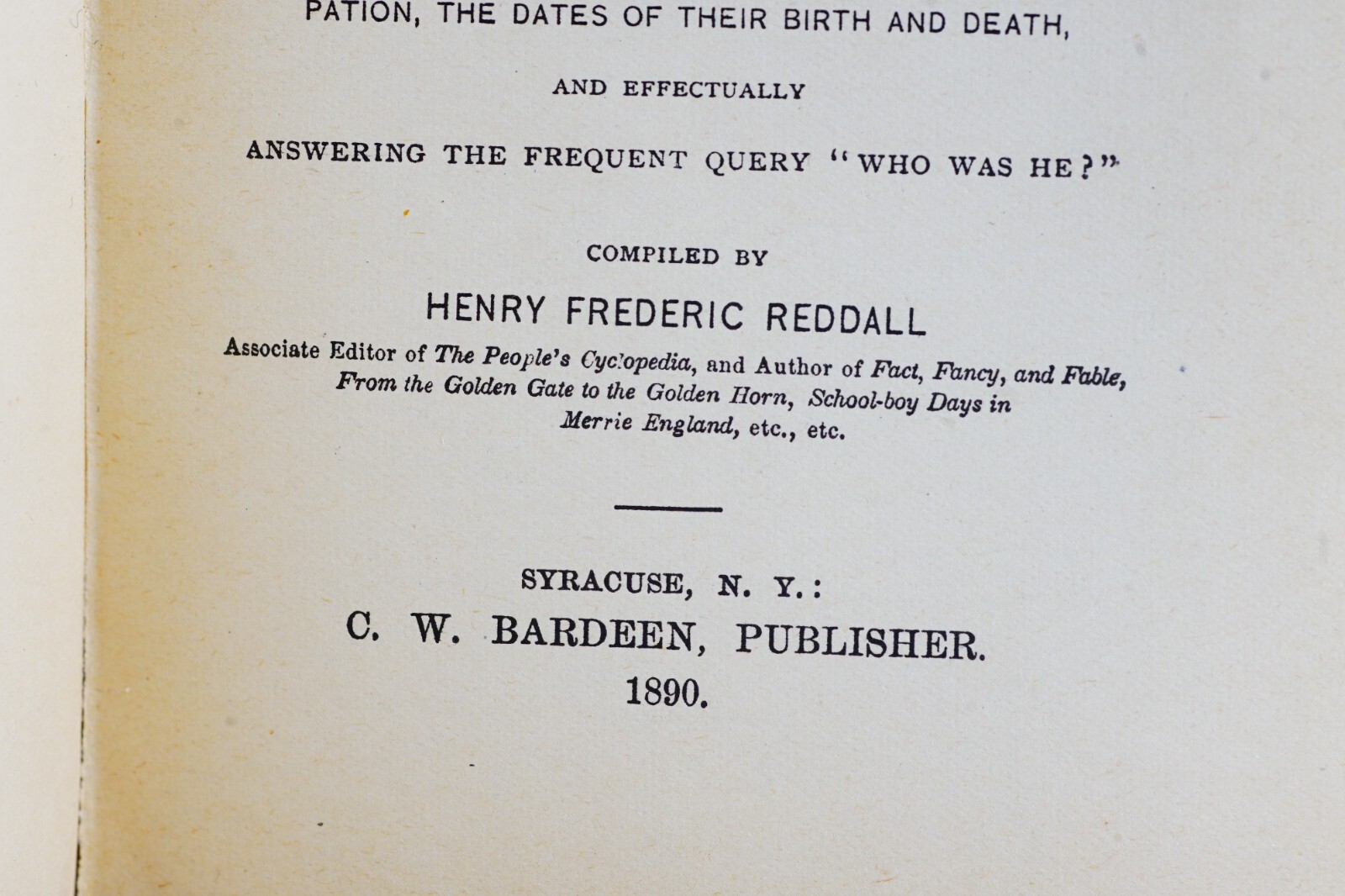 1890 A Pocket Hand Book Of Biography Henry Frederic Reddall CW Bardeen