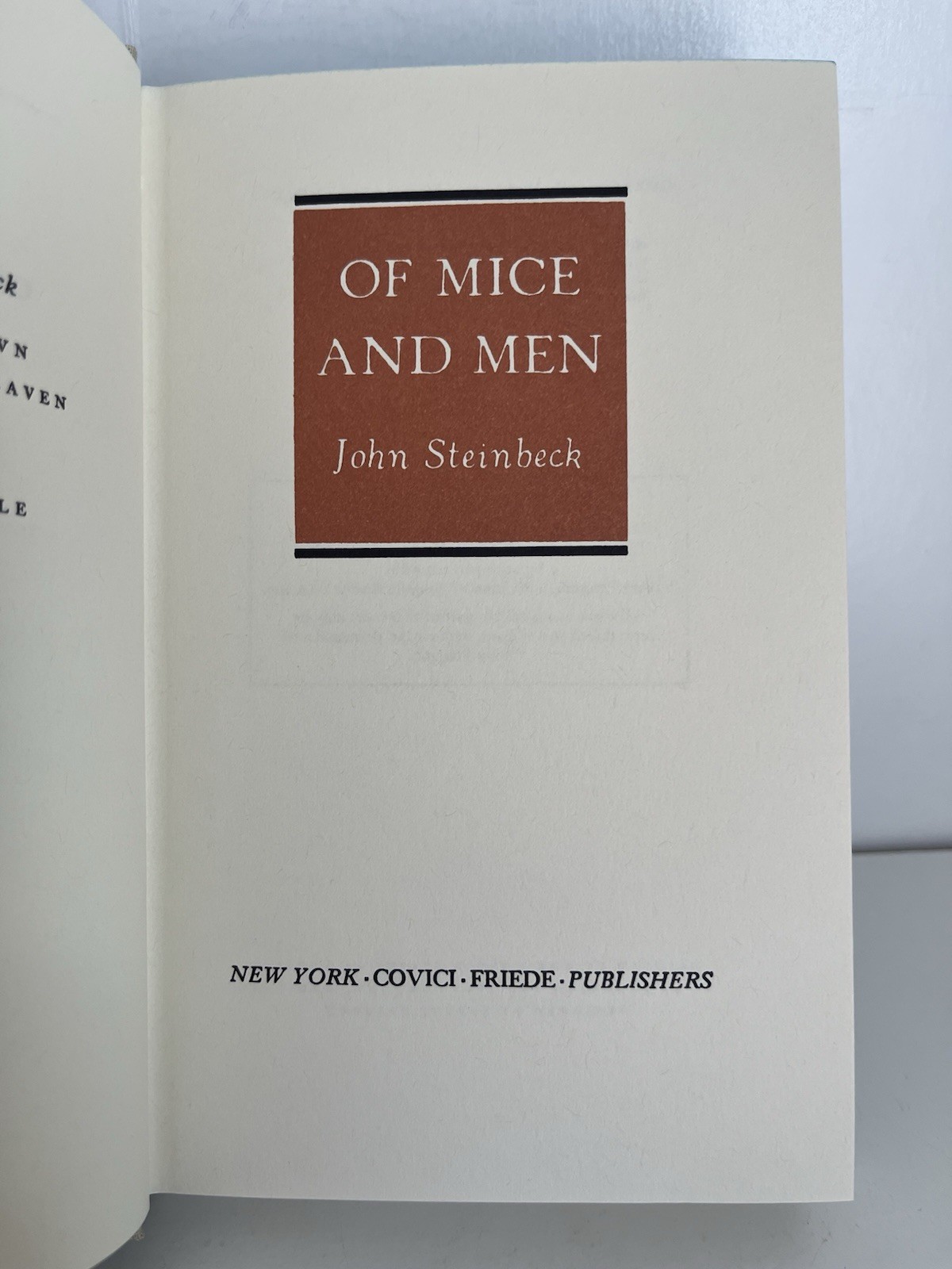 Of Mice and Men, John Steinbeck, First Edition Library, Facsimile