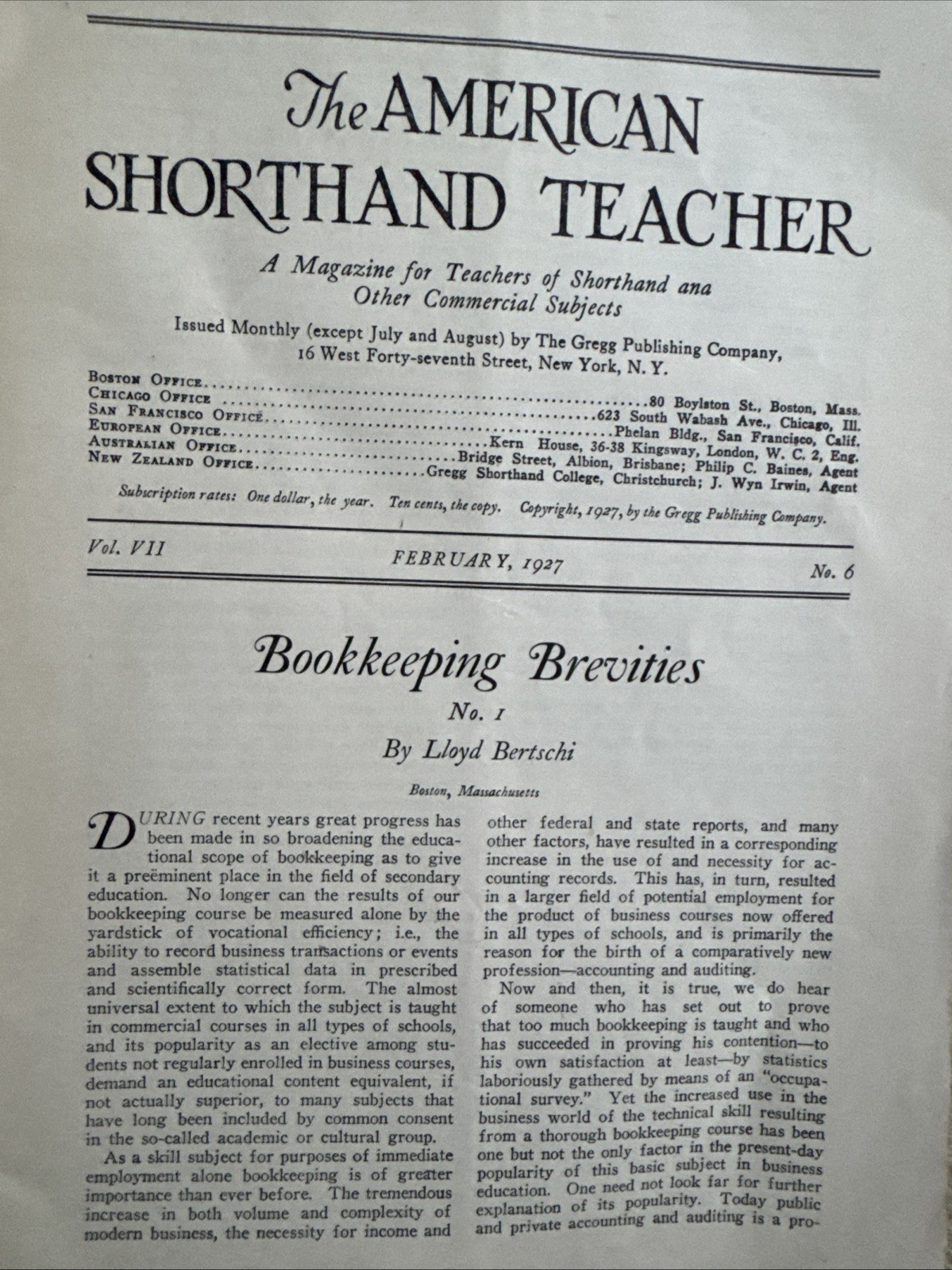 1927 The American Shorthand Teacher Subjects Typing Gregg Speed Tests