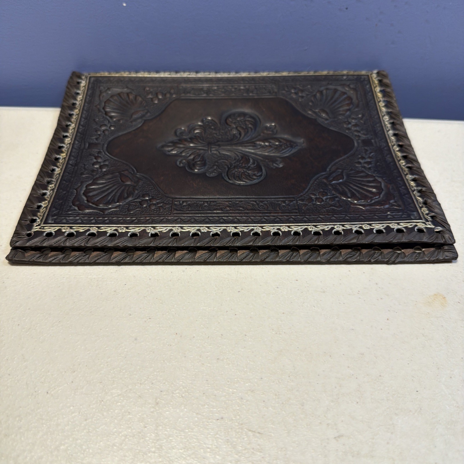VTG Leather Book Cover / Italian Embossed Crest – Very Nice!