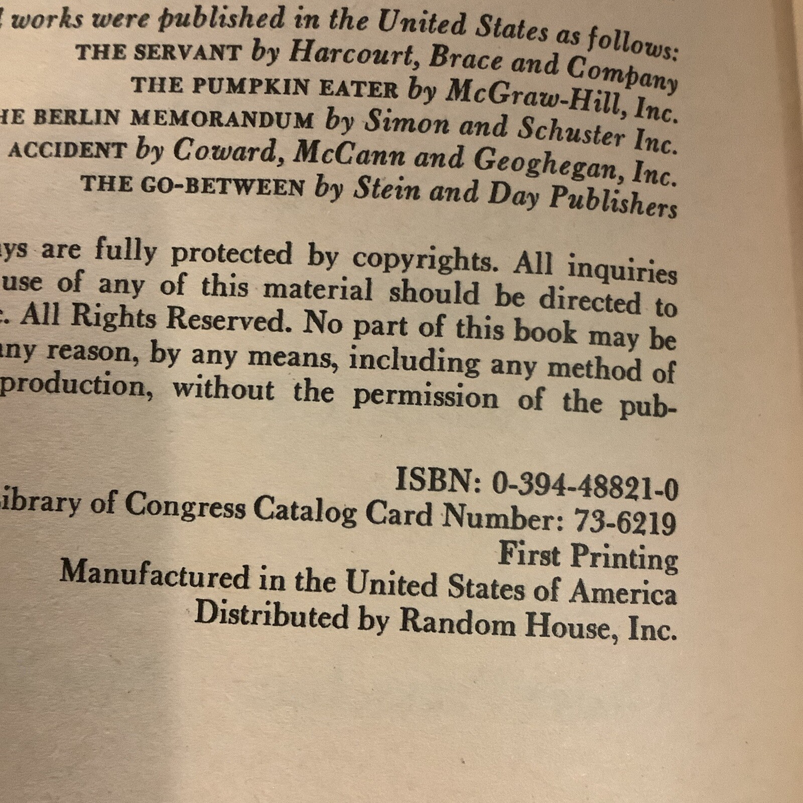 Harold Pinter Five Screenplays Grove Press 1973 1st American Review Copy