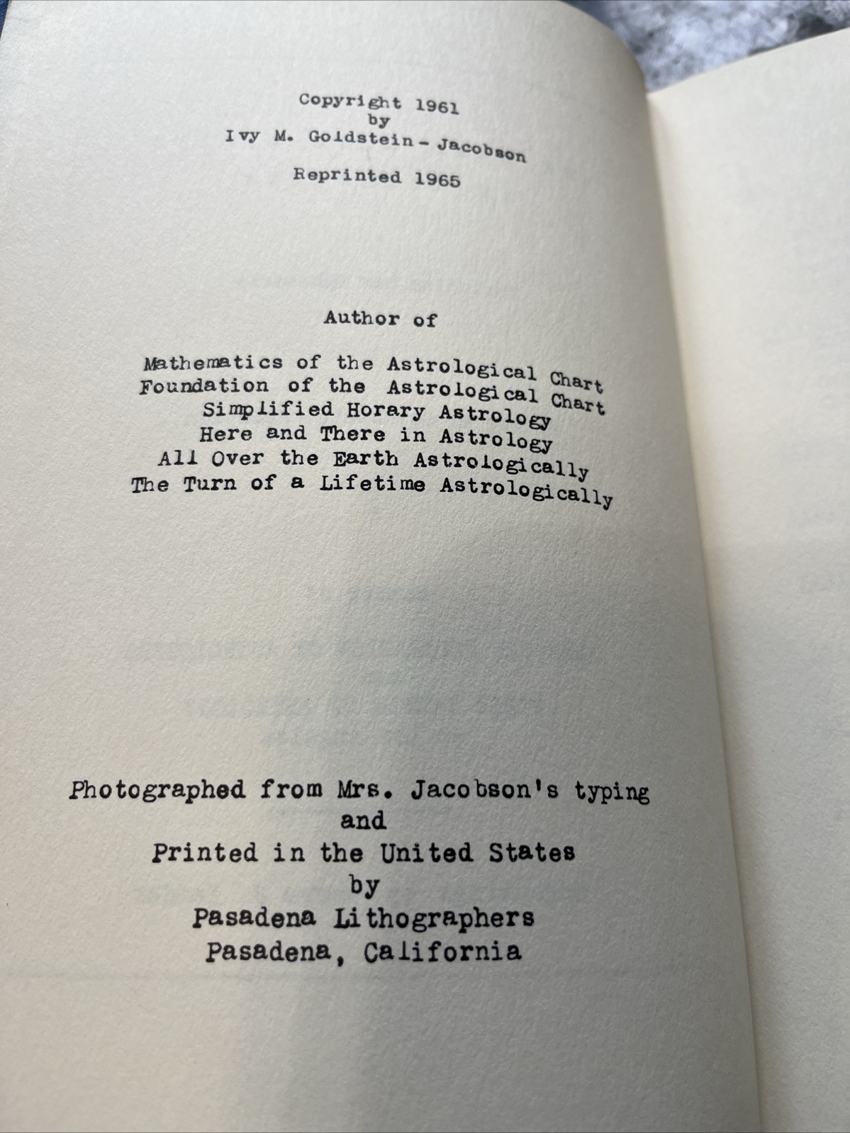 The Dark Moon Lilith In Astrology by M. Goldstein Jacobson Vintage book