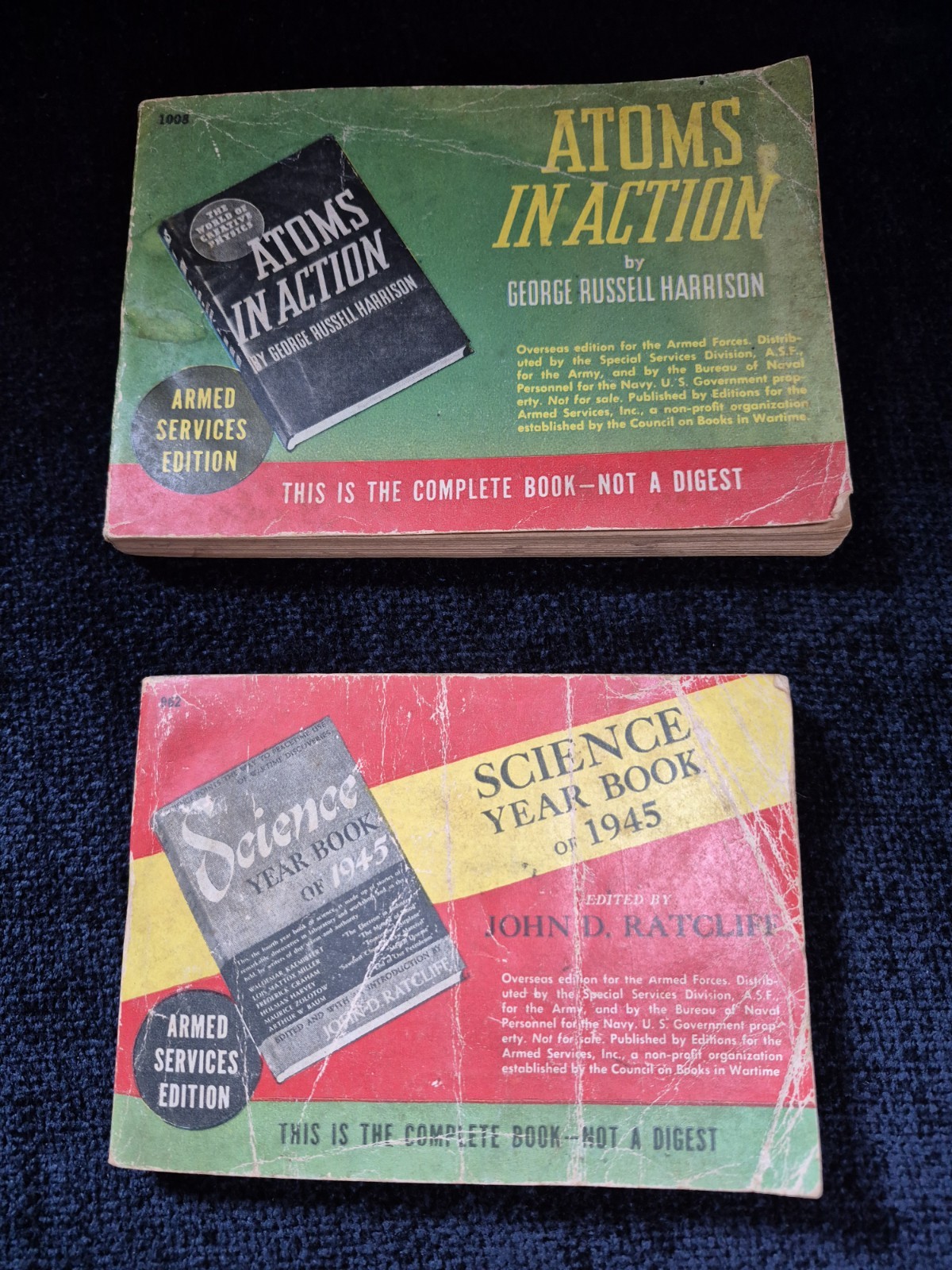 Lot 2 Science Year Book 1945 Atoms in Action Armed Services Edition Vtg WWII PB