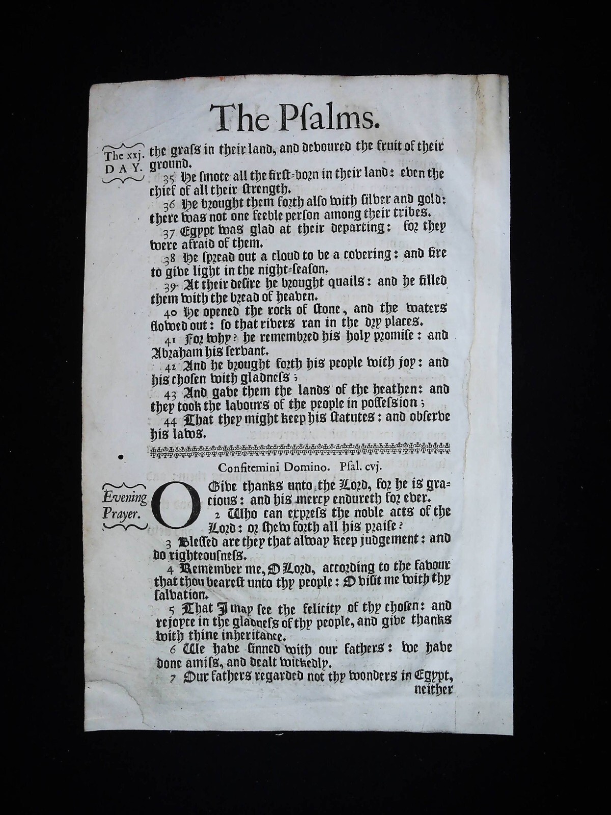 PSALM 105:15- 106:7 1595 GENEVA BIBLE FOLIO PSALTER LEAF, GREAT BIBLE TEXT , GC