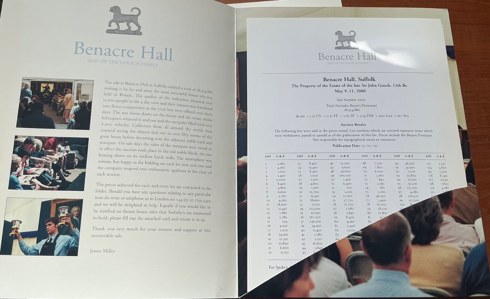 Benacre Hall Suffolk Sotheby’s Country House Auction Catalogue & Price List 2000
