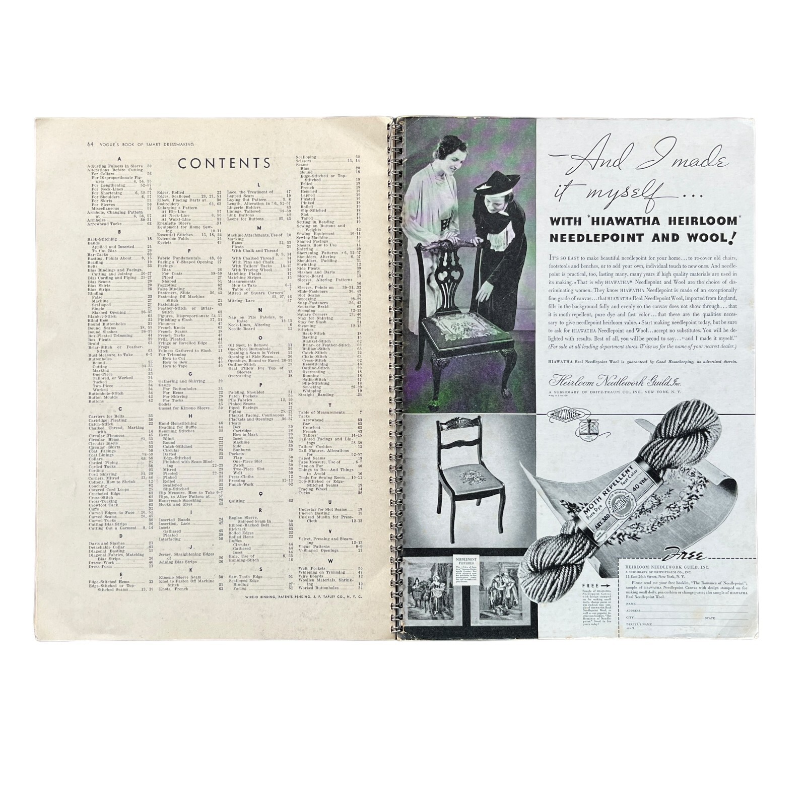 Vogue’s Book of Smart Dressmaking 1937 Spiral Bound Paperback Edition