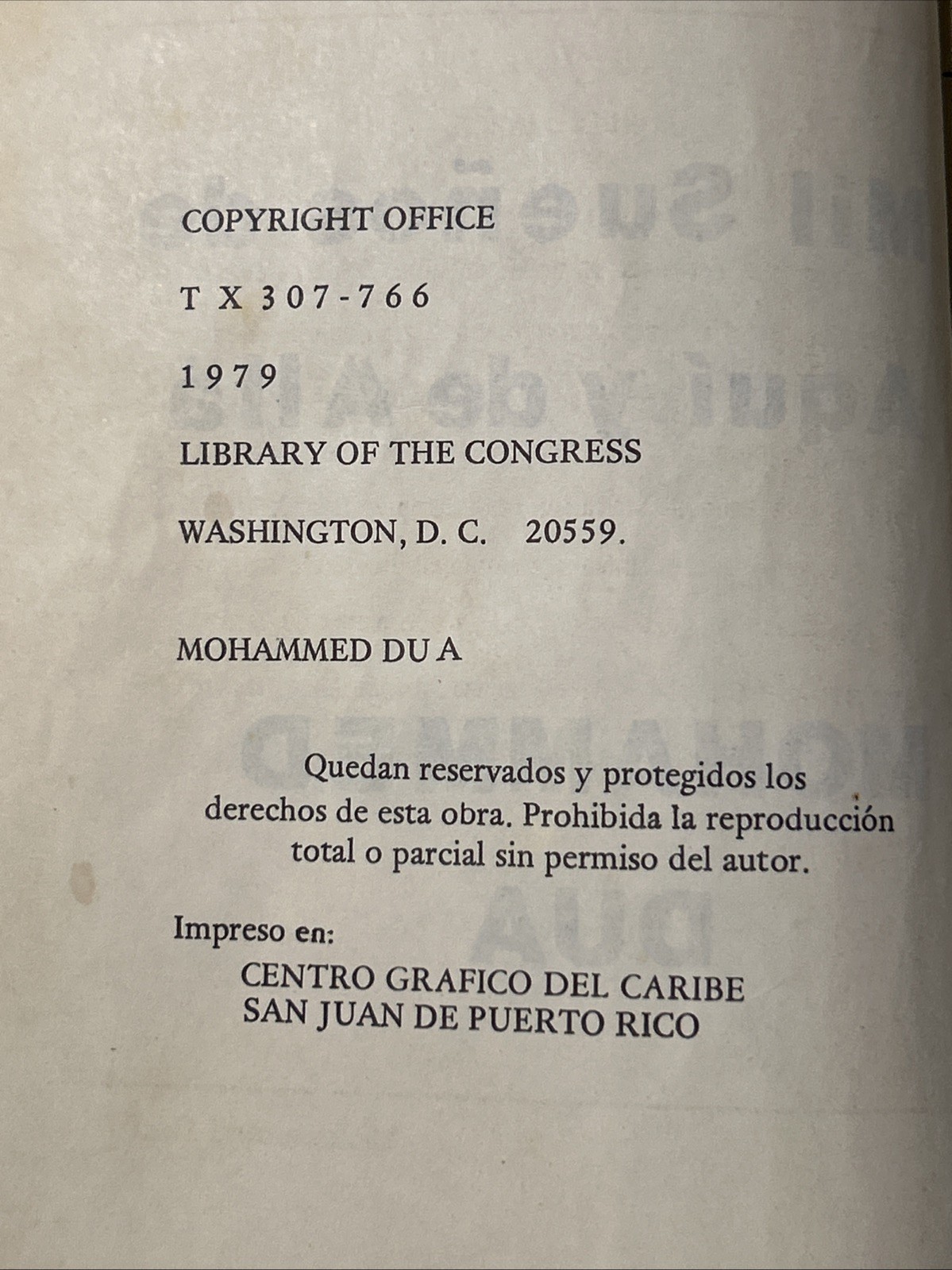 1979 Mil Sueños de Aquí y de Allá – Mohammed Dua San Juan Puerto Rico Dream Book