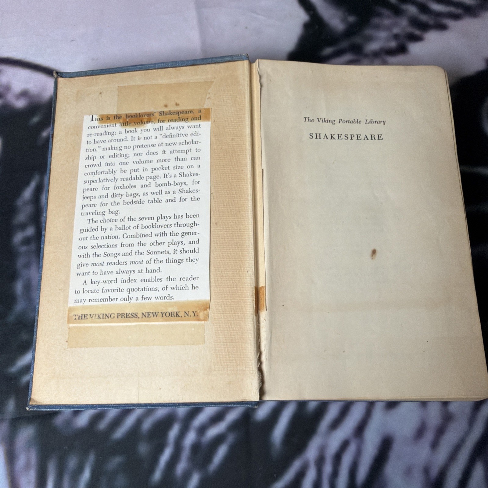 The Portable Shakespeare Hardcover 1944 First Edition Viking Press WWII