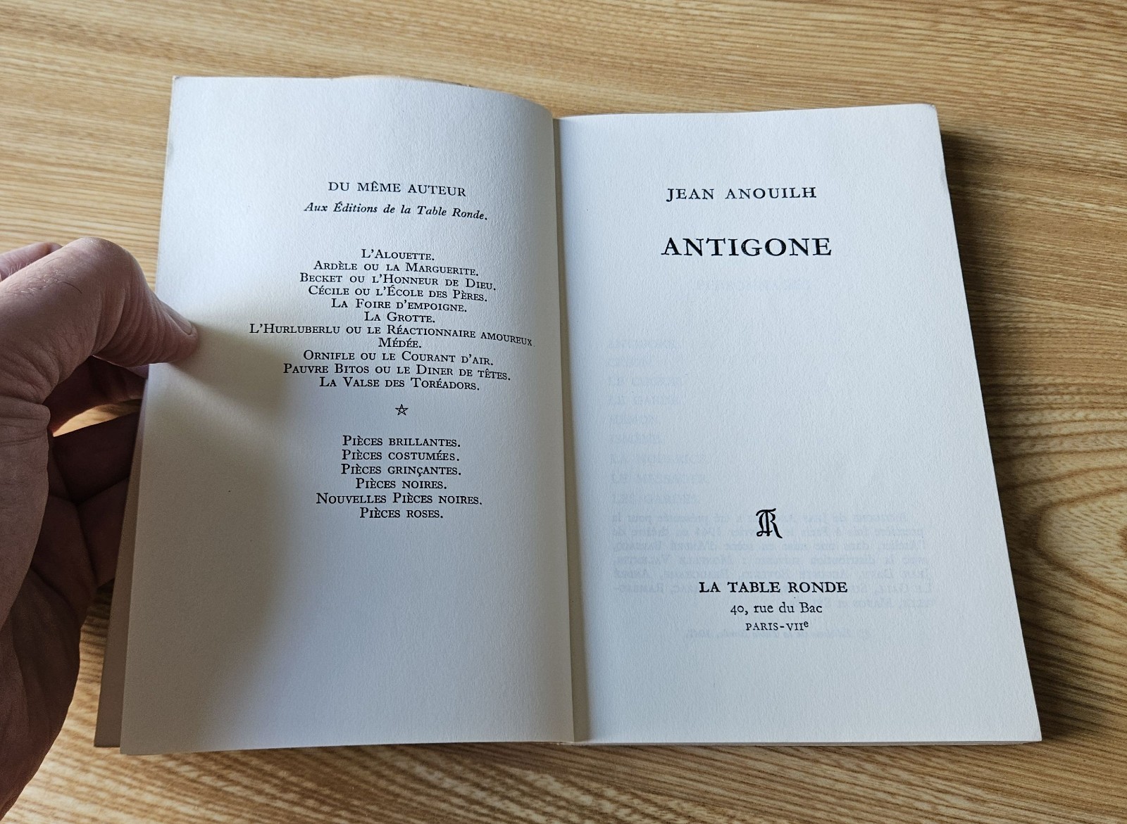 Antigone Jean Anouih 1947 La Table Ronde Paperback, Rare French Vintage PB