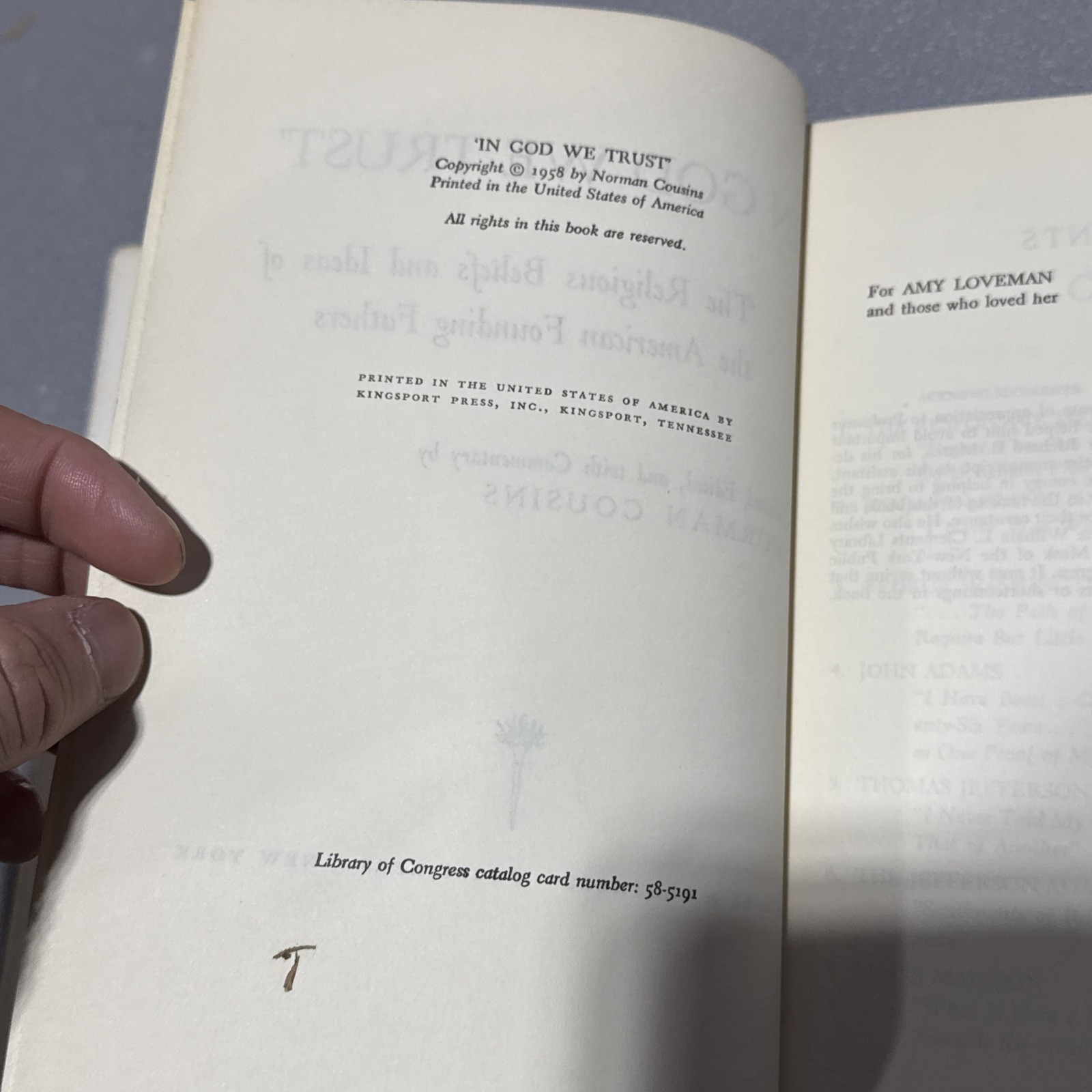 Vintage ** 1958 – IN GOD WE TRUST *** Fine 1st Edition HC/DJ Book Norman Cousins