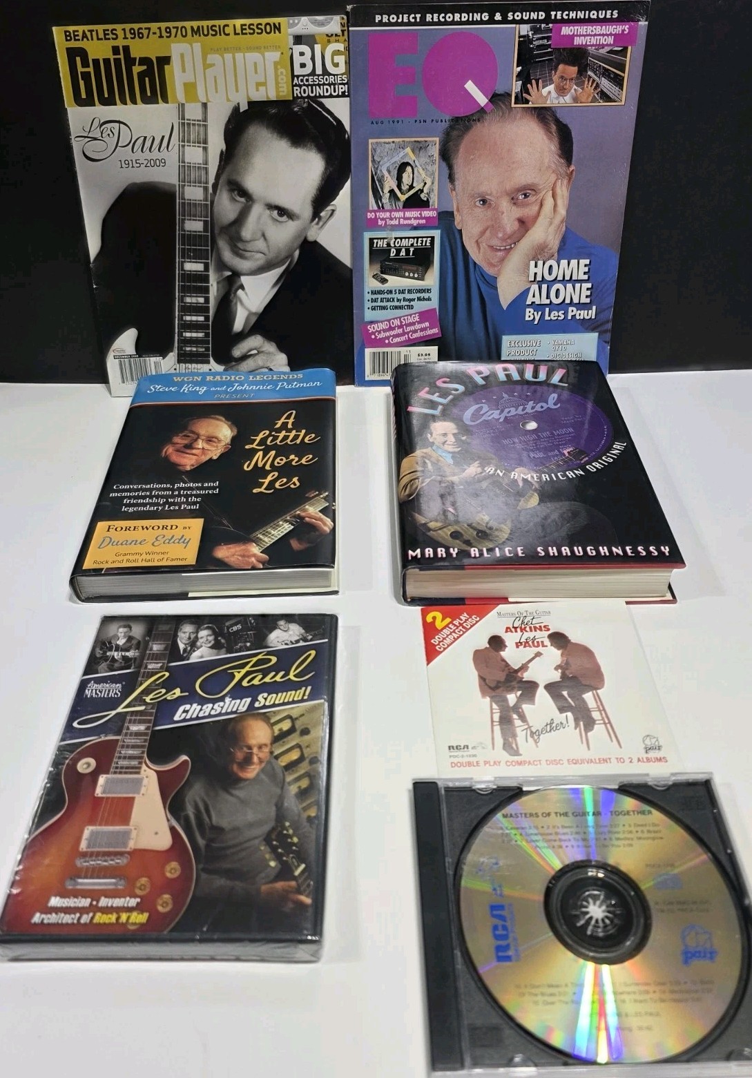 ESTATE SALE – LES PAUL LOT – 2 Books, 2 Magazines, 1 DVD (still sealed) and 1 CD