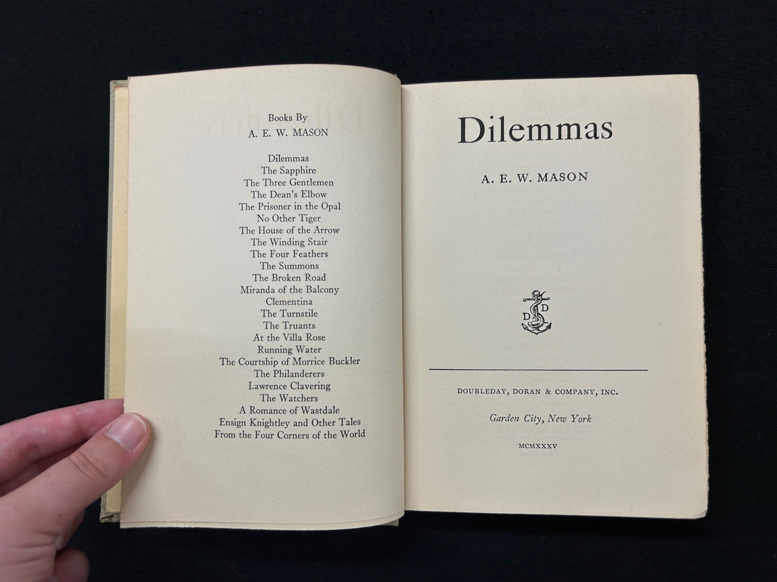 A.E.W. Mason DILEMMAS story collection Doubleday 1935 1st