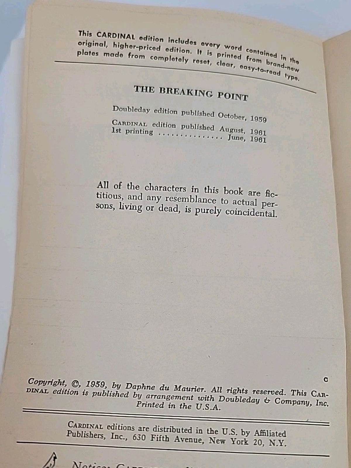 The Breaking Point Daphne du Maurier 1961 Paperback Pocket Books