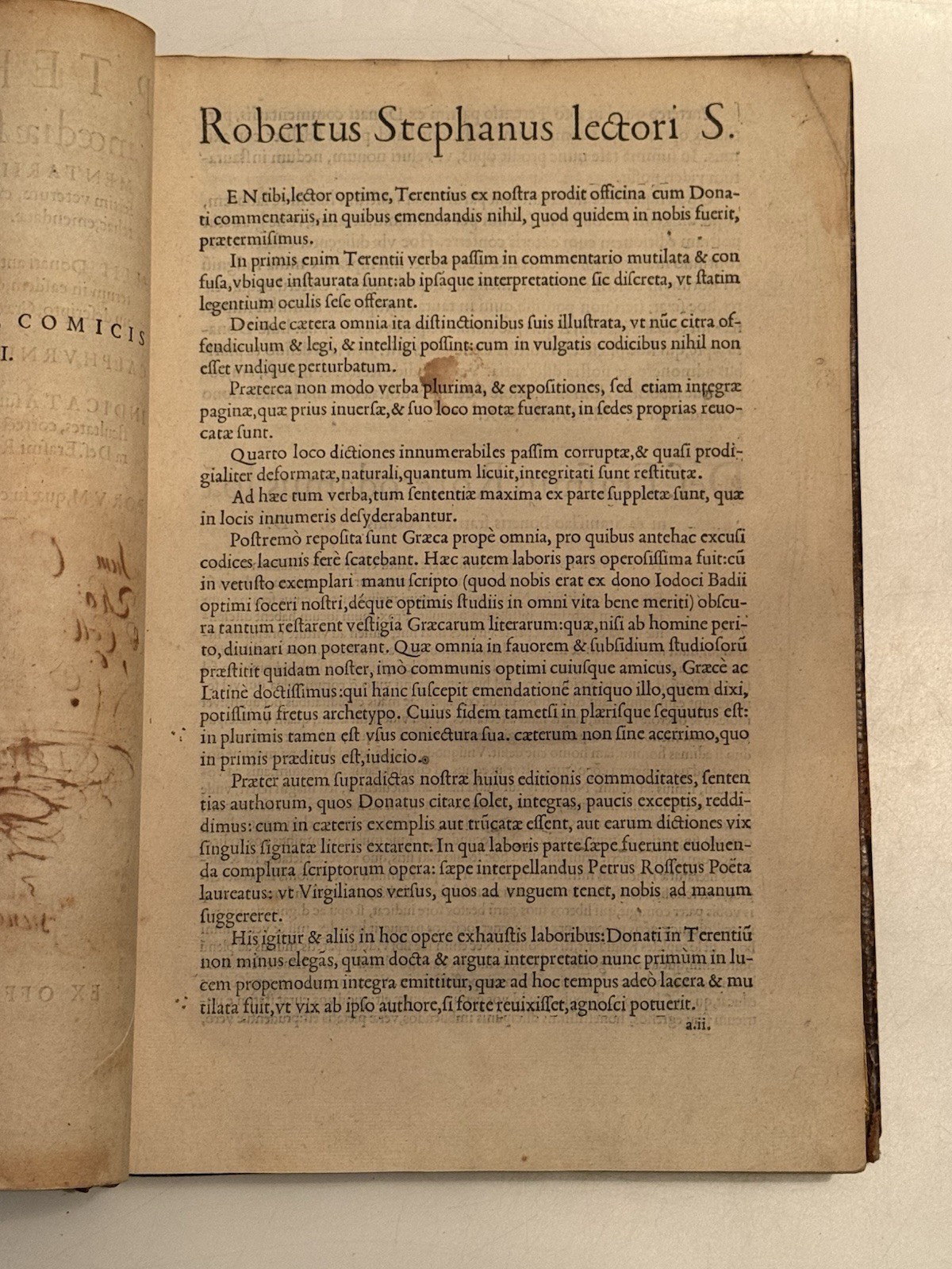 Terence’s Comedies 1536 ESTIENNE FOLIO; Ancient Classics Post-Incunable 1st Ed.