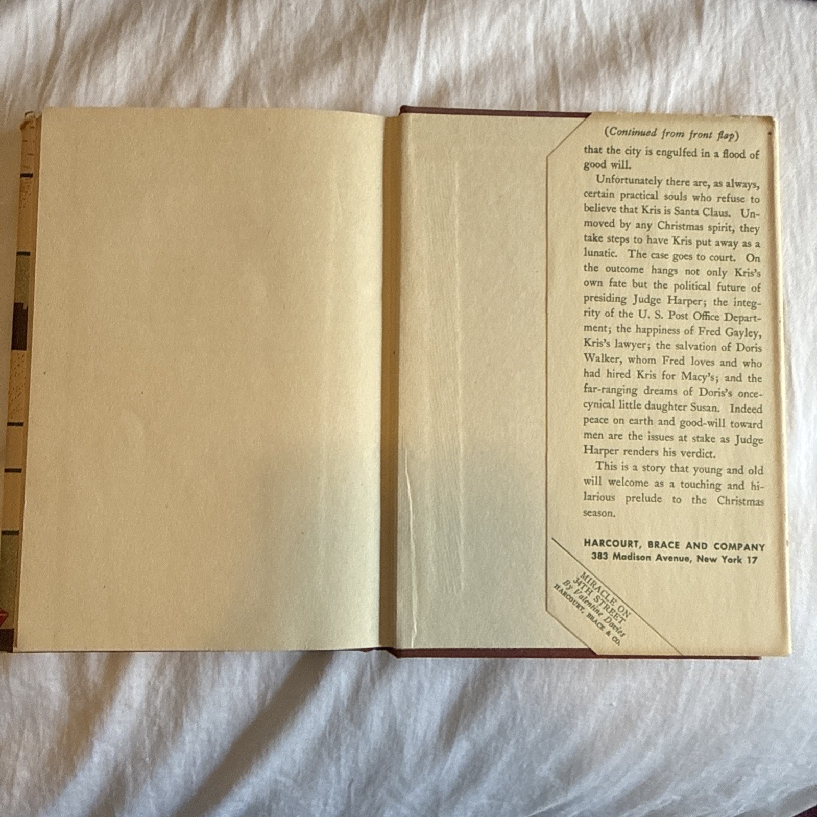 Miracle on 34th Street by Valentine Davies 1947 HC/DJ 1st Edition Harcourt